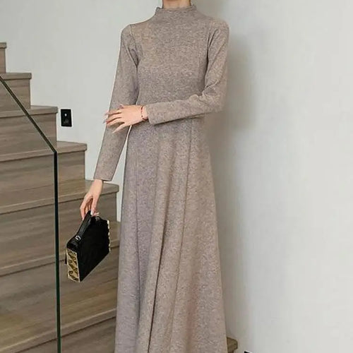 Load image into Gallery viewer, Solid Knitted Sweater Dresses For Women Party Clothing Half Turtleneck Autumn Winter 2023 A-line Warm Long Dress Vintage Casual
