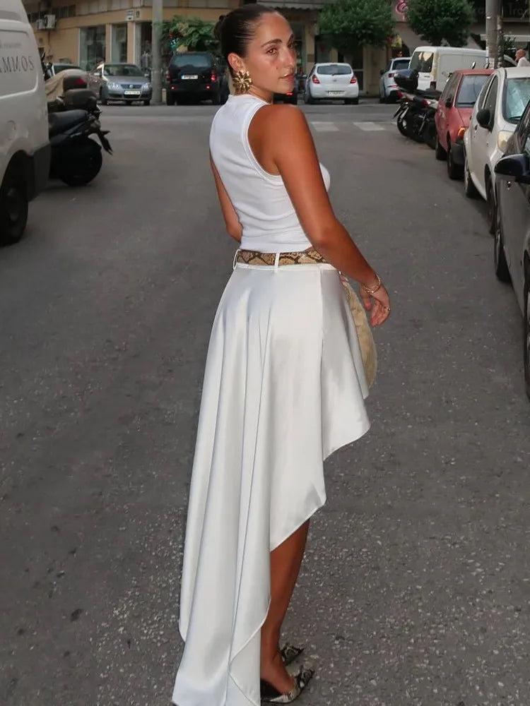 Fashion Satin High Elastic Slim Irregular Half Length Skirt Women Autumn Winter New Female Skirt Elegant Street Clothing