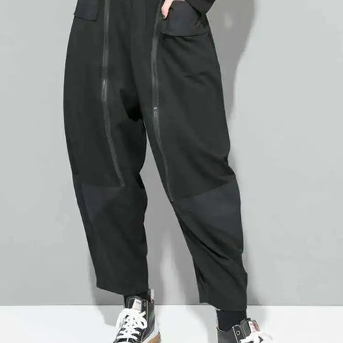 Load image into Gallery viewer, High Elastic Waist Black Zipper Spliced Harem Pants New Loose Fit Trousers Women Fashion Tide Spring Autumn 2025 1DF5321
