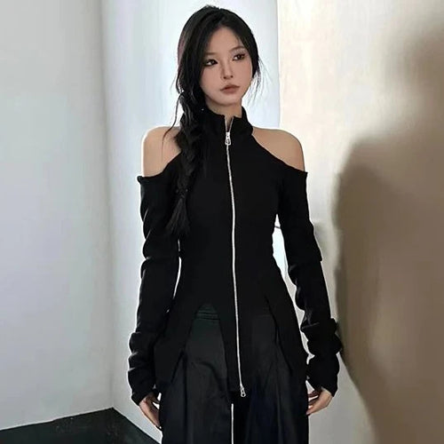 Load image into Gallery viewer, Sexy Fairy Off-the-shoulder Streetwear Slim T-shirts Grunge Knitted Y2k Aesthetic Tees Harajuku Vintage Casual Split Tops Women
