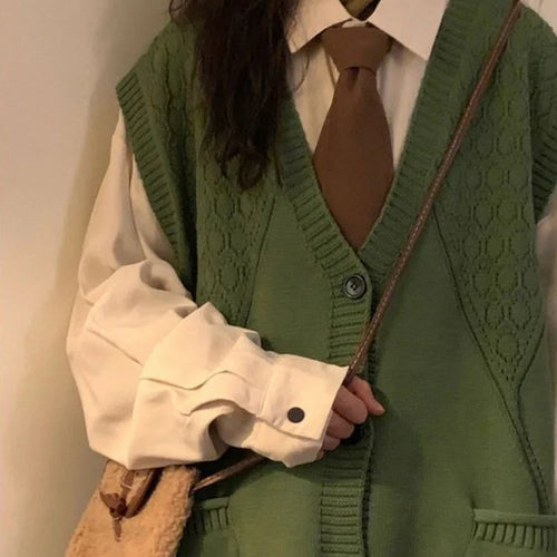 Load image into Gallery viewer, Autumn Grunge Loose Knitted Women's Tanks Casual All Match Sleeveless Pullovers Y2k Aesthetic Harajuku Streetwear Sweater Vest
