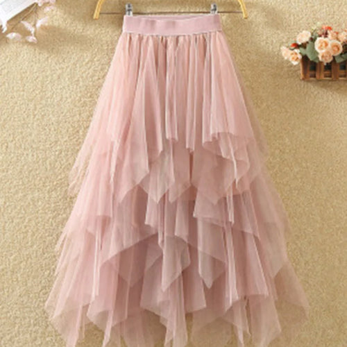 Load image into Gallery viewer, Women irregular Tulle Skirts Fashion Elastic High Waist Mesh Tutu Skirt Pleated Long Skirts Midi Skirt Saias Faldas Jupe Femmle
