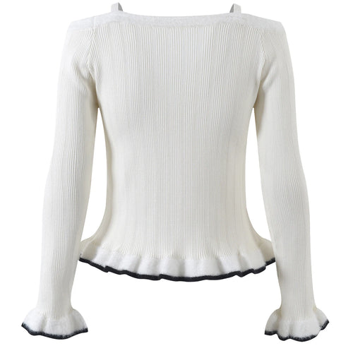 Load image into Gallery viewer, Fashion Elegant Ruffles Tops for Women Luxury Sequined Sweater Mujer Autumn Winter White Black Pull Femme C-262
