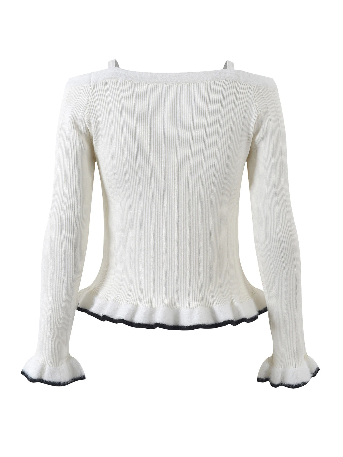 Fashion Elegant Ruffles Tops for Women Luxury Sequined Sweater Mujer Autumn Winter White Black Pull Femme C-262