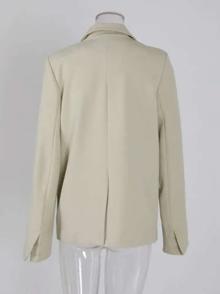 Women Apricot Striped Color-block Elegant Blazer New Lapel Long Sleeve Jacket Fashion Tide Spring Autumn 2025 CPG1175