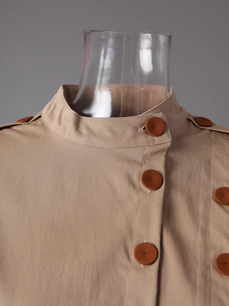 Women Camel Button Irregular Big Size Trench New Stand Collar Long Sleeve Windbreaker Fashion Spring Autumn 2025  7AB9123