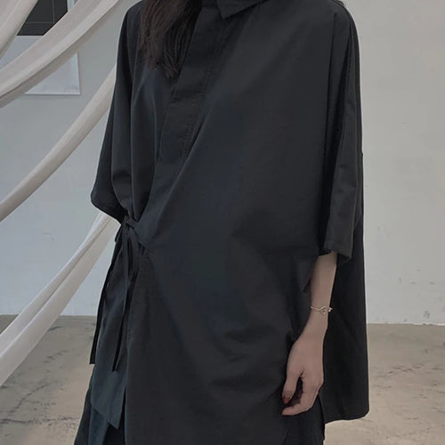 Load image into Gallery viewer, Women White Bandage Big Size Elegant Blouse New Lapel Three-quarter Sleeve Shirt Fashion Tide Spring Autumn 2025 1DJ1666
