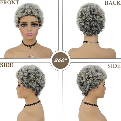 Load image into Gallery viewer, Short Curly Wig Synthetic Female Afro Kinky Wigs for Women Dark Roots Grey Ombre Fluffy Colly Hair Sale Wig Clearance
