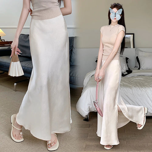 Load image into Gallery viewer, Korean Fashion Women's Elegant Sexy Slim Split Long Skirt Spring Summer High Waist Half Fishtail Skirts Popular 2025 Casual Chic
