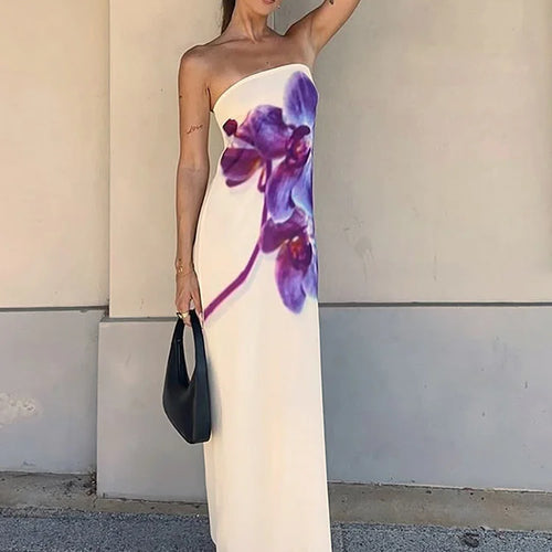 Load image into Gallery viewer, Floral Print Strapless Sexy Maxi Dress For Women Gown Off-shoulder Backless Sleeveless Elegant Long Dress Fashion
