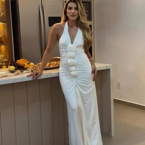 Load image into Gallery viewer, Elegant Sleeveless Slit Bodycon Flower Party Club Evening Dress Women Sexy Deep V Maxi Female Vestido Temperament Dress
