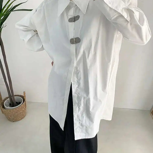 Load image into Gallery viewer, Women White Shaped Big Size Casual Blouse New Lapel Long Sleeve Loose Fit Shirt Fashion Tide Spring Autumn 2025 1DF1136

