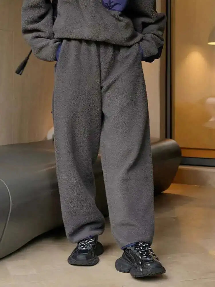 High Elastic Waist Gray Brief Thick Long Wide Leg Pants New Loose Fit Trousers Women Fashion Autumn Winter 2025 1DH1187