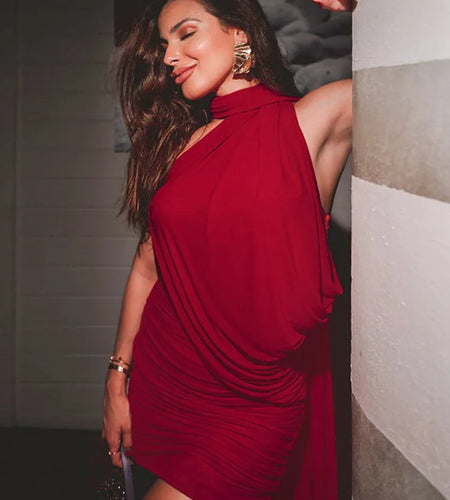 Elegant Sleeveless Irregular Slim Dress Women Summer 2025New Mesh Splicing Ribbon Hanging Neck Party Club Evening  Dress