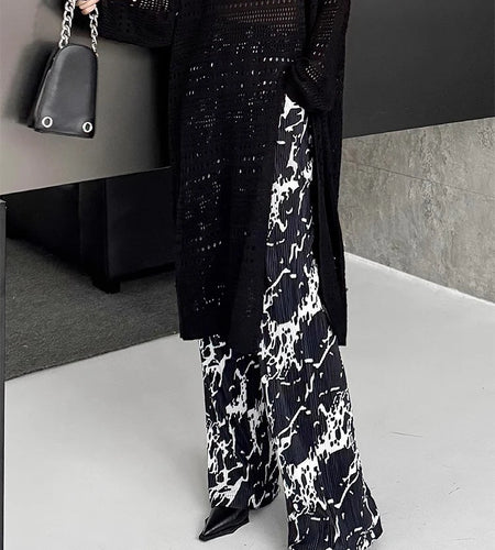 High Elastic Waist Black Pattern Printed Pleated Wide Leg Pants New Trousers Women Fashion Tide Spring Autumn 2025 1DJ1258