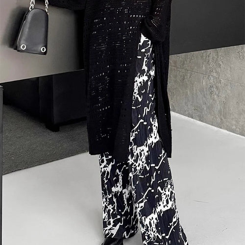 Load image into Gallery viewer, High Elastic Waist Black Pattern Printed Pleated Wide Leg Pants New Trousers Women Fashion Tide Spring Autumn 2025 1DJ1258
