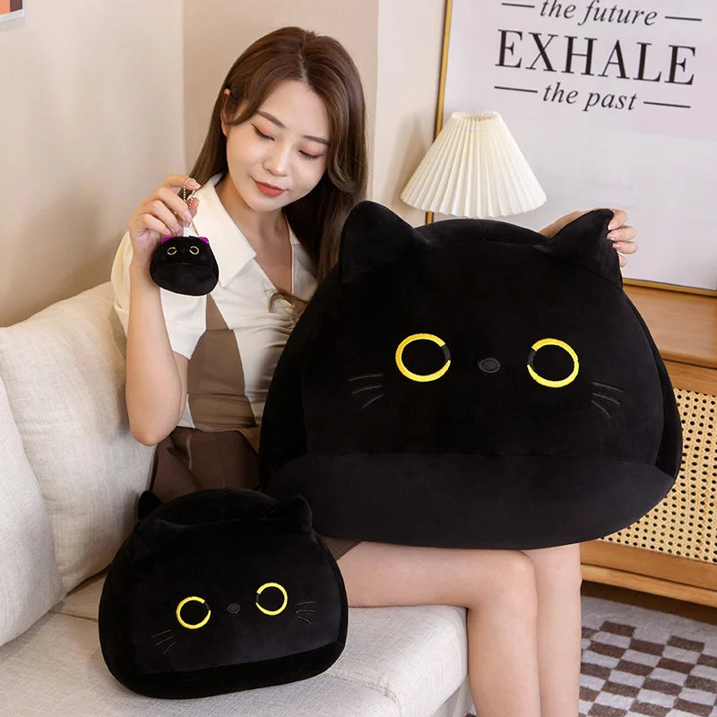 Cuddly Round Ball Cat Plush Pillow Toys Soft Stuffed Cartoon Animal Doll Black Cats Nap Cushion Christmas Birthday Gift For Kids