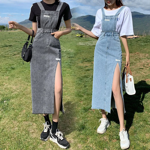 Load image into Gallery viewer, Casual Denim Dress Women Korean Style Solid Spaghetti Strap Dresses Pocket Streetwear Preppy Girl Student Dress Vestido Feminino
