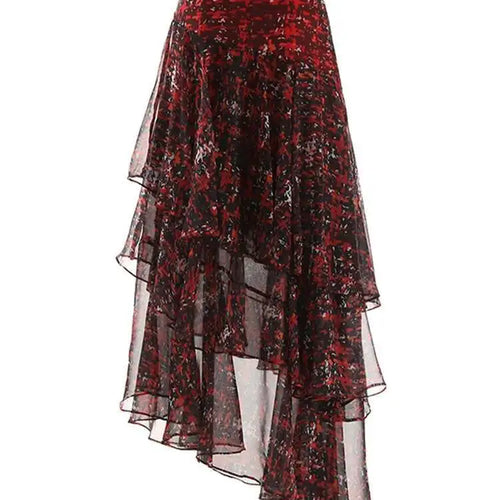 Load image into Gallery viewer, High Waist Green Print Zipper Irregular Mesh Holiday Half-body Skirt Women Fashion Tide New Spring Summer 2025 1DF6554
