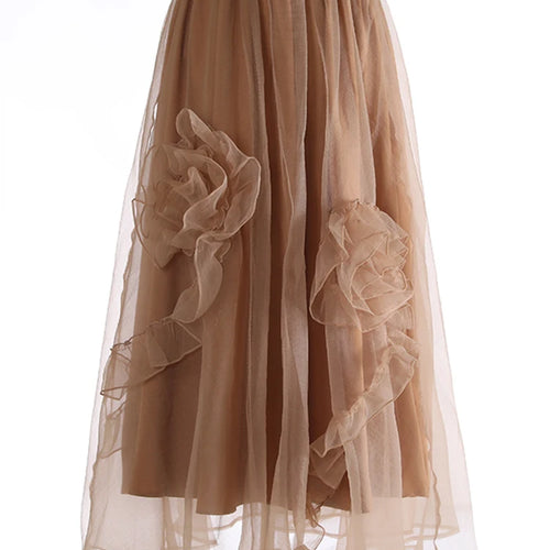 Load image into Gallery viewer, High Elastic Waist Khaki Three-dimensional Flower Mesh Half-body Skirt Women Fashion Tide New Spring Autumn 20251DJ0912
