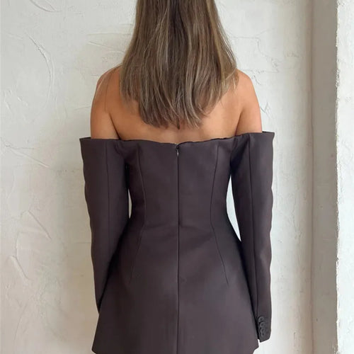 Load image into Gallery viewer, Off-shoulder Strapless Sexy Blazer Dress For Women Fashion Solid Zipper Two Pocket Long Sleeve Backless Mini Dress
