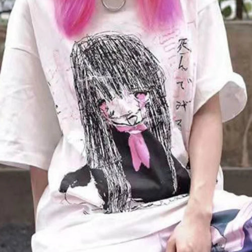 Load image into Gallery viewer, Kawaii Cute Japanese Loose Cartoon Print T-shirt Casual O Neck 2025 Summer Tops Women Short Sleeve Y2k Aesthetic All Match Tees
