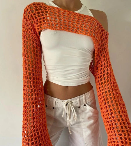 New Harajuku Grunge Solid Slash Neck Women Crop Pullovers Y2k Aesthetic Knitted Sexy Sweaters Streetwear Hollow Out Autumn Tops