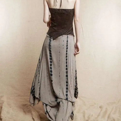 Load image into Gallery viewer, Women Brown Irregular Spliced Tie Dye Vintage Long Strapless Dress New Sleeveless Fashion Tide Spring Autumn 2025 1DH9375
