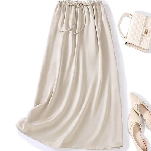 Load image into Gallery viewer, Summer Solid Casual High Waist Long Skirt Women&#39;s Korean Fashion Drawstring Lace-up Holiday Skirts 2024 Simplicity Popular Trend
