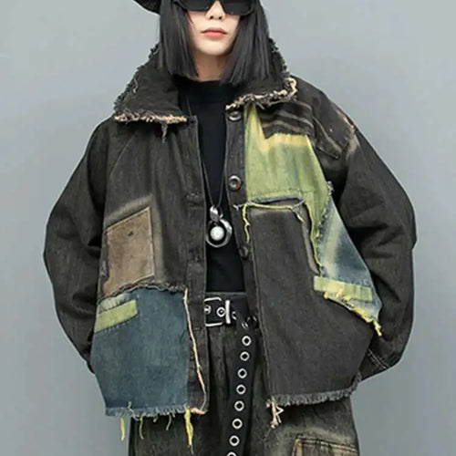 Load image into Gallery viewer, Big Size Denim  Jacket Wide Leg Pants Two Piece Suit New Lapel Long Sleeve Women Fashion Tide Spring Autumn 2025 1DH9117
