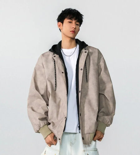 Men's Hooded Jacket Spring New American Fake Two-piece Patchwork Multip Pocket Trendy High Street Menwear 2025 9W1275