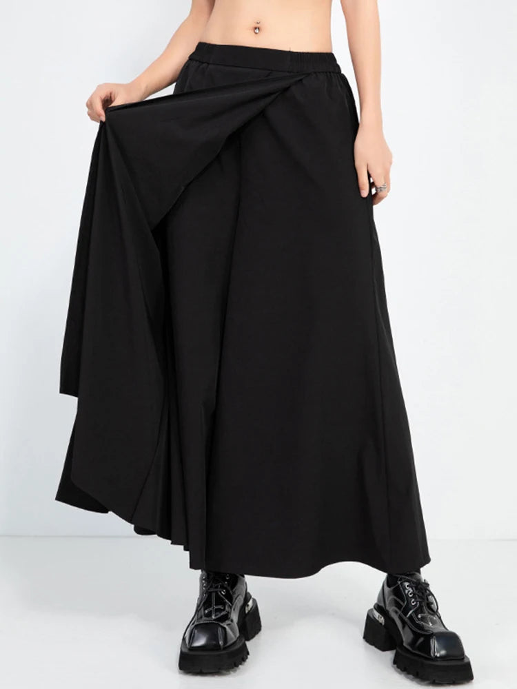 High Elastic Waist Black Irregular Pleated Long Wide Leg Pants New Trousers Women Fashion Tide Spring Autumn 2025 1DJ0963