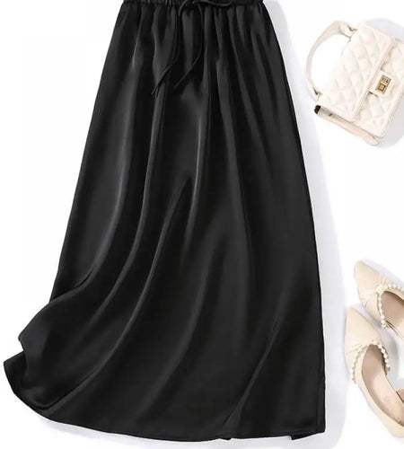 Summer Solid Casual High Waist Long Skirt Women's Korean Fashion Drawstring Lace-up Holiday Skirts 2024 Simplicity Popular Trend