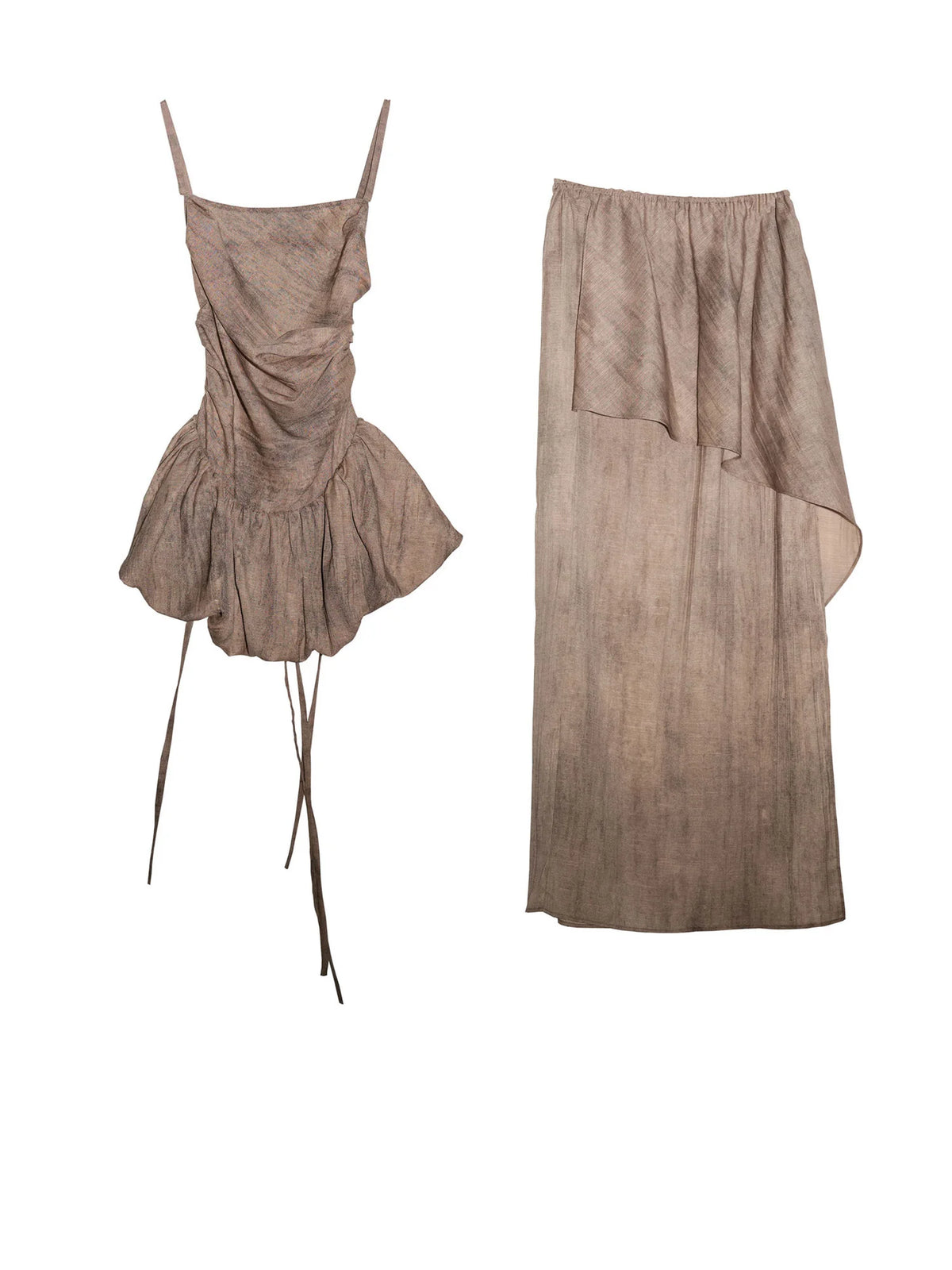 Khaki Ruffles Tank Top Skirt Two Pieces Suit New Square Collar Sleeveless Women Fashion Tide Spring Summer 2025 1DJ1459