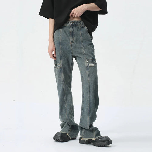 Load image into Gallery viewer, Male Jeans Trend American Style Patchwork Wide Leg Trousers Summer Pocket Zipper Casual Men&#39;s Denim Pants 9C5407
