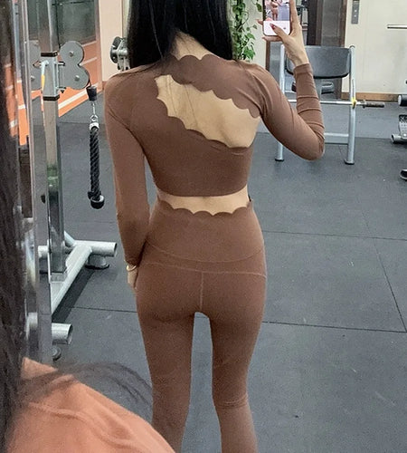 2025 Pad Diagonal Shoulder Hollow Irregular Long Sleeved Yoga Shirt High Elastic Quick Drying Training Fitness Crop Tops