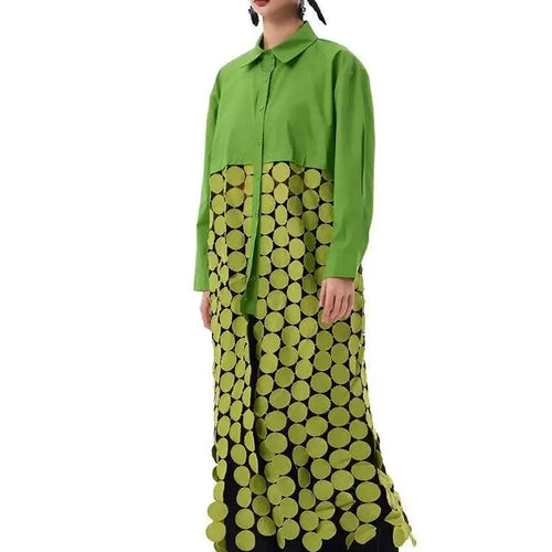 Load image into Gallery viewer, Women White Dot Tassels Hollow Out Midi Big Size Shirt Dress New Lapel Long Sleeve Fashion Tide Spring Autumn 2025 1DH9464
