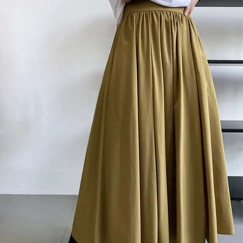 Load image into Gallery viewer, High Waist Apricot Brown Pleated Long Casual A-line Half-body Skirt Women Fashion Tide New Spring Autumn 2025 1DF5093
