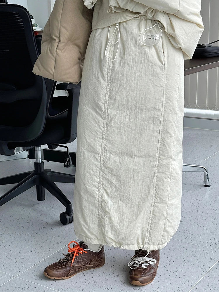 High Waist Beige Drawstring Shaped Warm Duck Down Half-body Skirt Women Fashion Tide New Autumn Winter 2025 1DH7468