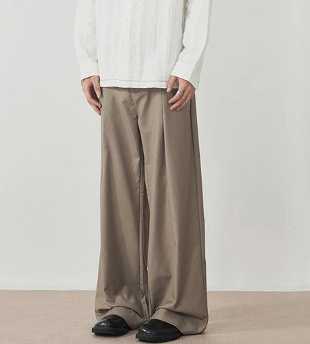 Men's Threedimensional Pleated Suit Pants Straight Trendy Niche Design Fold Solid Color Simple Male Casual Clothing 9W1899