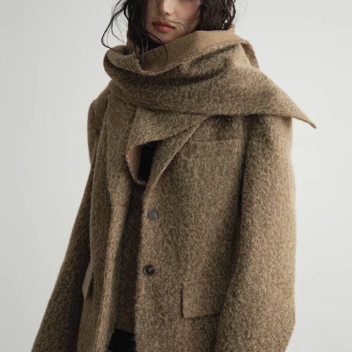 Load image into Gallery viewer, Yellow Elegant Big Size Woolen Coat New Scarf Collar Long Sleeve Women Jacket Fashion Tide Autumn Winter 2025 1DH4052
