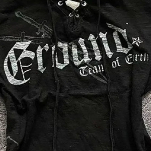 Load image into Gallery viewer, Korean Y2k Aesthetics Fake Two Pieces Bandage T-shirt Streetwear Letter Printing Fairy Grunge Tshirt Harajuku Lace Patchwork Top
