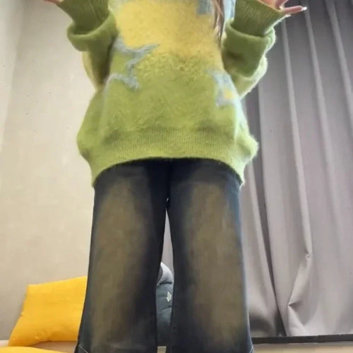 Load image into Gallery viewer, Y2k Aesthetic Grunge Sweater Women Gothic Fashion Streetwear Gradient Ramp Pullover Harajuku Autumn Casual Loose Star Knitwear
