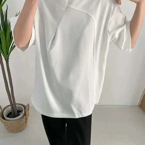 Load image into Gallery viewer, Women White Irregular Big Size Personality T-shirt New Round Neck Half Sleeve Fashion Tide Spring Summer 2025 1DF6438
