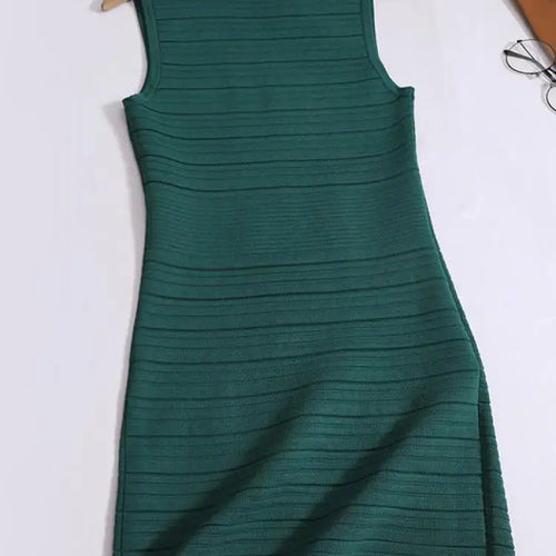 Load image into Gallery viewer, Summer New Black White Temperament Slim V Neck Pleated Mini Dress French Women Green Elegant Sleeveless Knit Short Dress Fashion
