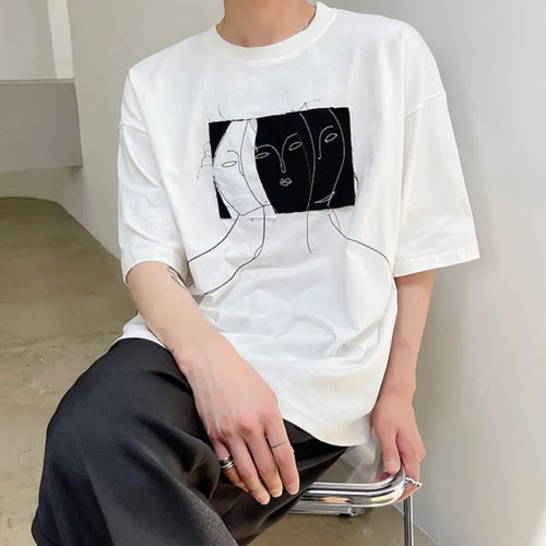 Load image into Gallery viewer, Men&#39;s Tops Personalized Patch Pullovers Round Neck T-shirt  2024 Summer Fashion Short Sleeved Male Clothing 9C5196
