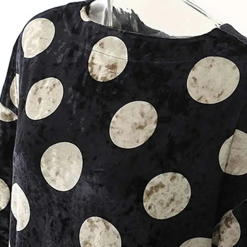 Load image into Gallery viewer, Women Black Dot Velvet Big Size Elegant Dress New Round Neck Long Sleeve Loose Fit Fashion Tide Spring Autumn 2025 1DH2819
