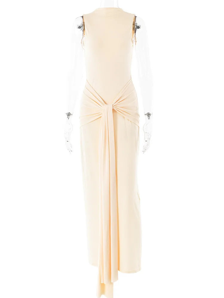 Elegant Sleeveless Bodycon Lace Up Party Evening Dress Women Autumn/Winter New2025 Slim Vestido Elastic Tight Clothing