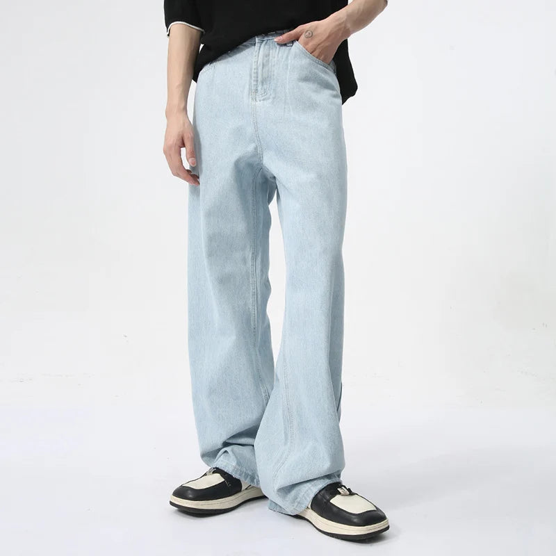 Simple Straight Casual Jeans Trendy solid color male clothing summer Loose wide leg denim pants new stylish 9C5971