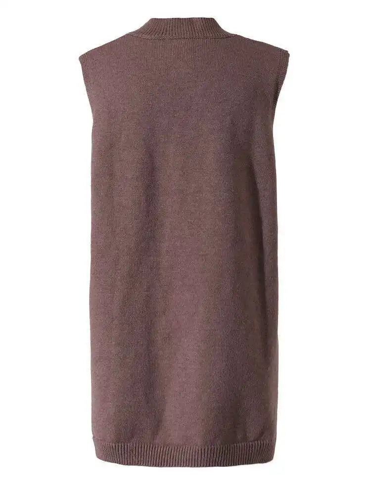 Coffee Color Big Size Knitting Sweater Loose Fit V-Neck Sleeveless Women Pullovers New Fashion Autumn Winter 2025 1Y21116